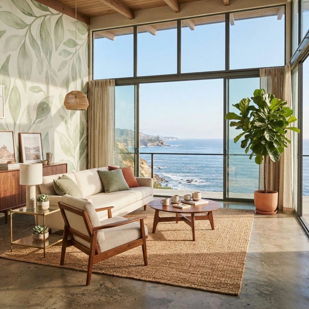 San Diego coastal interior design wallcovering calm